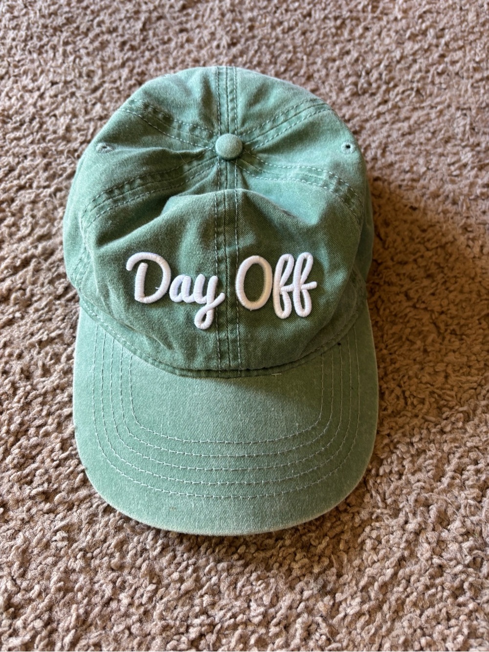 “Day Off” Ball Cap w cammo under the brim Soft Green